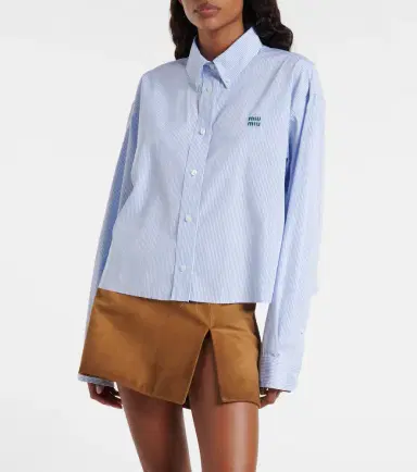 Miu Miu Pinstripe cropped cotton poplin shirt | Thumbnail 6