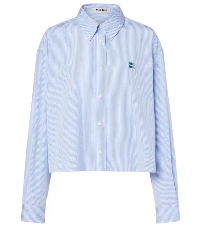 Pinstripe cropped cotton poplin shirt