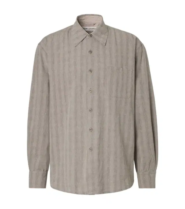 Above striped cotton and linen-blend shirt