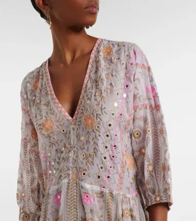 Juliet Dunn Embellished floral cotton maxi dress | Thumbnail 3