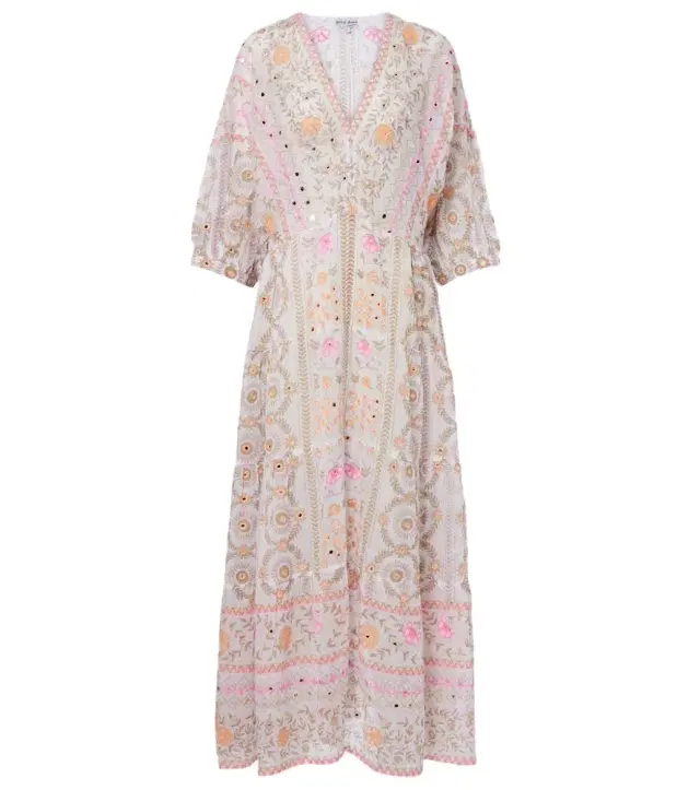 Juliet Dunn Embellished floral cotton maxi dress