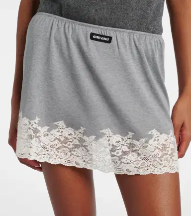 Miu Miu Lace-trimmed silk miniskirt | Thumbnail 2