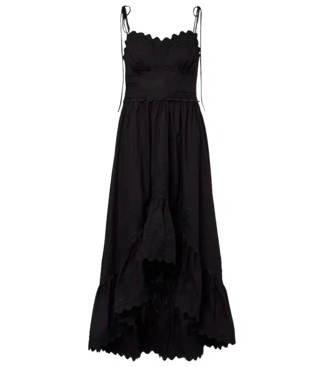 Asymmetric embroidered cotton midi dress
