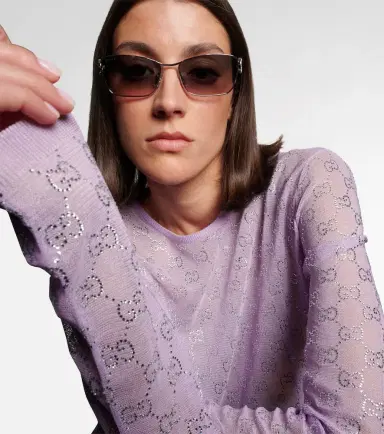 Gucci Interlocking G crystal-embellished rectangular sunglasses | Thumbnail 2