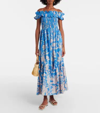 Poupette St Barth Suzanne shirred cotton muslin maxi dress | Thumbnail 4