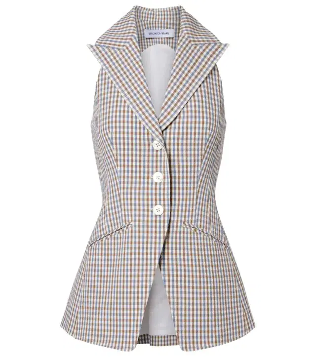 Gingham cotton seersucker vest