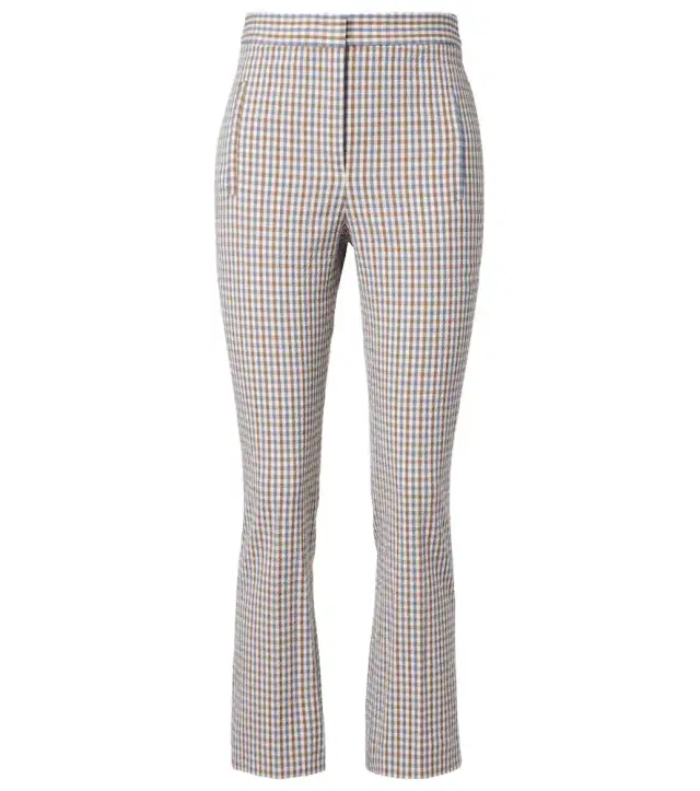Gingham cotton seersucker cropped slim pants