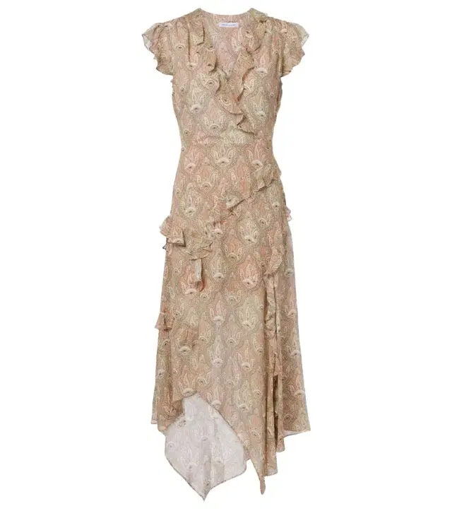 Avenel printed ruffled silk midi dress