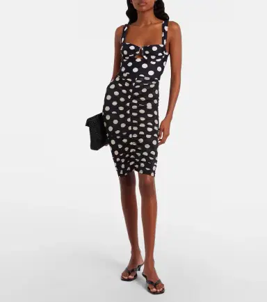 Montce Polka-dot ruched mesh midi skirt | Thumbnail 2
