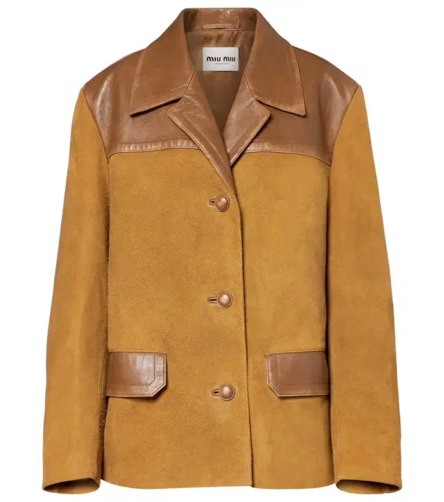 Leather-trimmed suede jacket