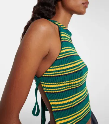 Miu Miu Ribbed-knit striped cotton-blend top | Thumbnail 3
