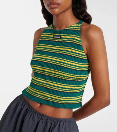 Miu Miu Ribbed-knit striped cotton-blend top | Thumbnail 4