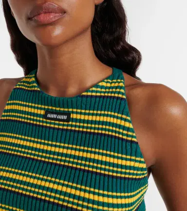 Miu Miu Ribbed-knit striped cotton-blend top | Thumbnail 5