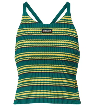 Miu Miu Ribbed-knit striped cotton-blend top | Thumbnail 1