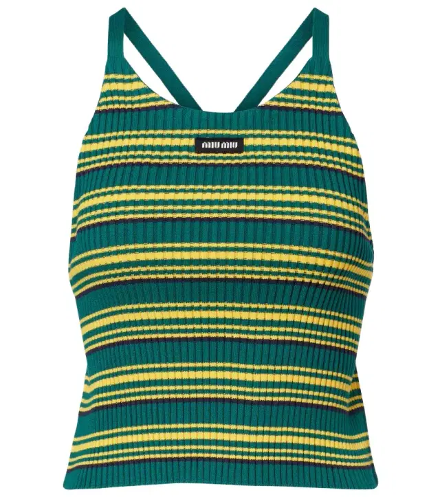 Ribbed-knit striped cotton-blend top