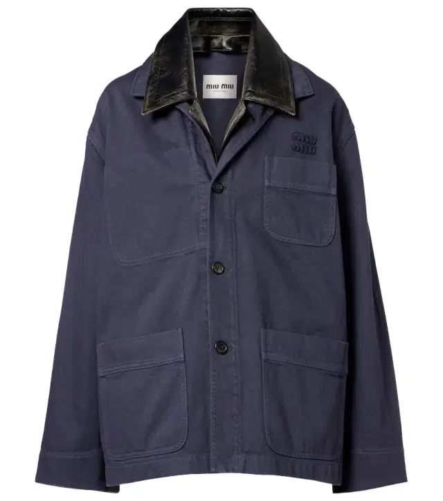 Miu Miu Leather-trimmed oversized cotton gabardine jacket