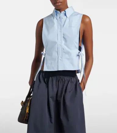 Miu Miu Cutout cropped cotton poplin shirt | Thumbnail 2