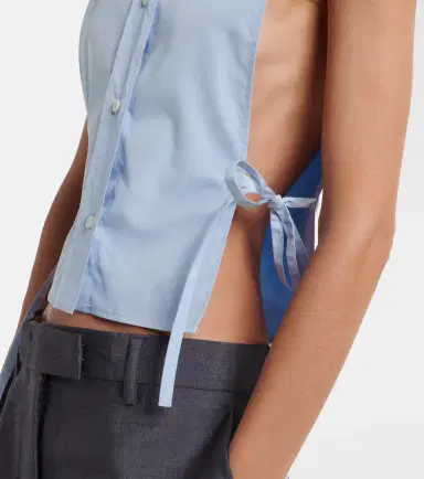 Miu Miu Cutout cropped cotton poplin shirt | Thumbnail 4
