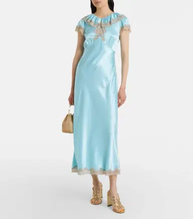 Rixo Viviene lace-trimmed satin midi dress | Thumbnail 5 Rixo Viviene lace-trimmed satin midi dress | Thumbnail 5