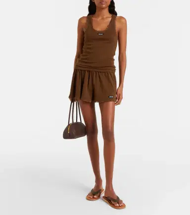 Miu Miu Lace-trimmed pointelle cotton miniskirt | Thumbnail 2