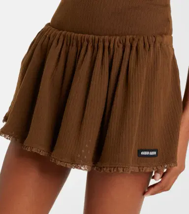 Miu Miu Lace-trimmed pointelle cotton miniskirt | Thumbnail 4