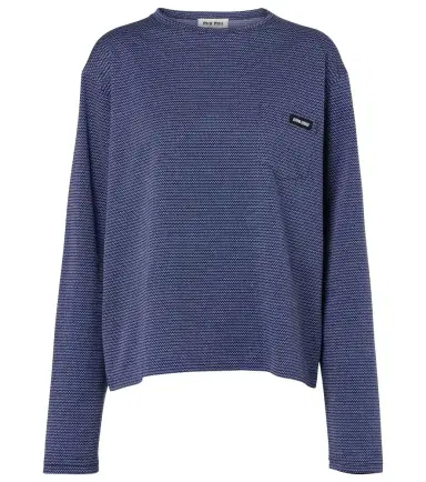 Miu Miu Striped jacquard cotton jersey T-shirt | Thumbnail 1 Miu Miu Striped jacquard cotton jersey T-shirt | Thumbnail 1