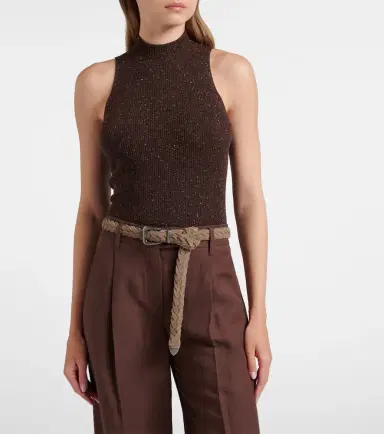 Brunello Cucinelli Ribbed-knit lamé top | Thumbnail 2