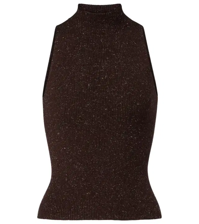 Brunello Cucinelli Ribbed-knit lamé top