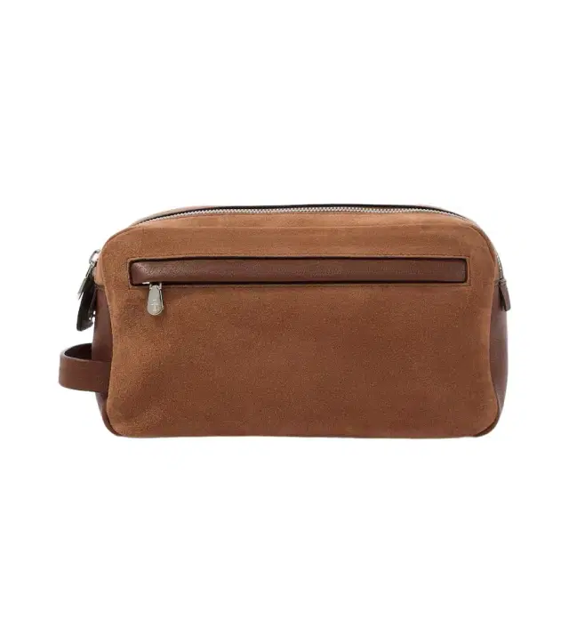 Leather-trimmed suede toiletry bag