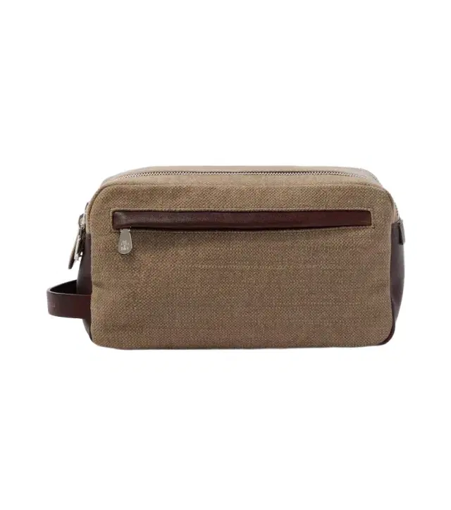 Leather-trimmed toiletry bag