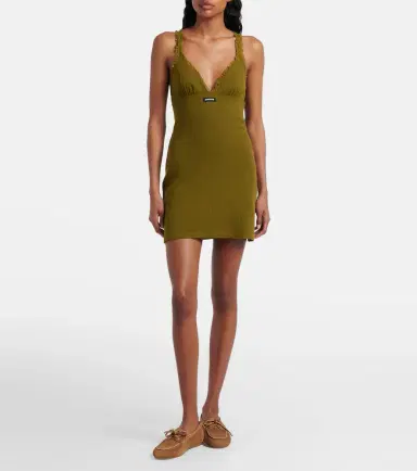 Miu Miu Lace-trimmed pointelle cotton minidress | Thumbnail 4