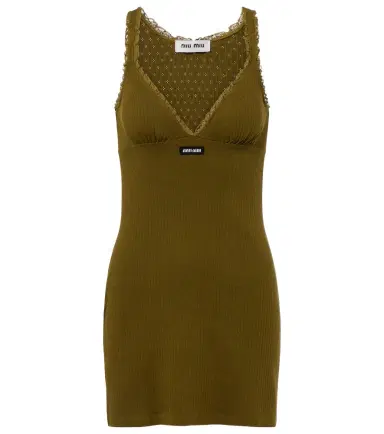 Miu Miu Lace-trimmed pointelle cotton minidress | Thumbnail 1