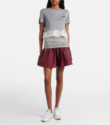 Miu Miu Lace-trimmed silk jersey crop top | Thumbnail 2