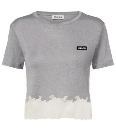 Miu Miu Lace-trimmed silk jersey crop top | Thumbnail 1