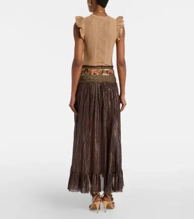 Zimmermann Aster shirred cotton and silk lamé midi skirt | Thumbnail 2 Zimmermann Aster shirred cotton and silk lamé midi skirt | Thumbnail 2