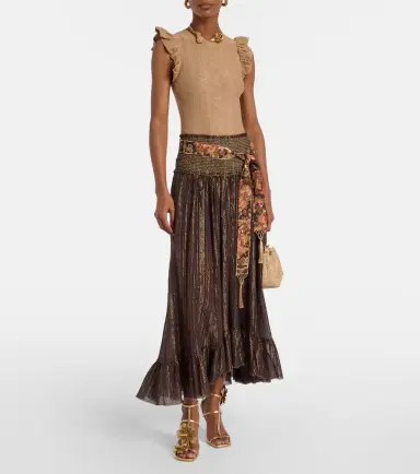 Zimmermann Aster shirred cotton and silk lamé midi skirt | Thumbnail 3 Zimmermann Aster shirred cotton and silk lamé midi skirt | Thumbnail 3