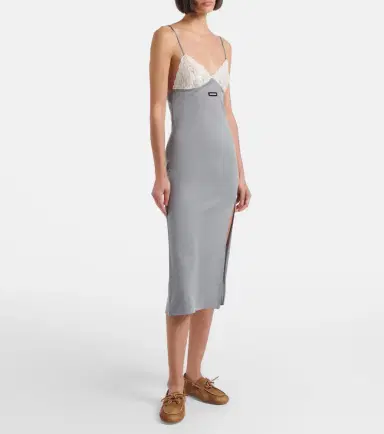 Miu Miu Lace-trimmed silk jersey midi dress | Thumbnail 3
