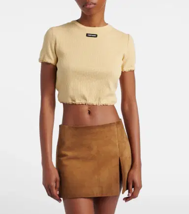 Miu Miu Lace-trimmed pointelle cotton crop top | Thumbnail 2