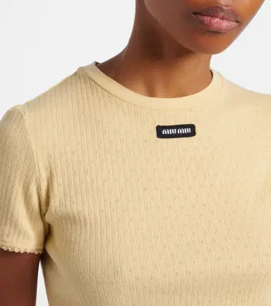 Miu Miu Lace-trimmed pointelle cotton crop top | Thumbnail 3