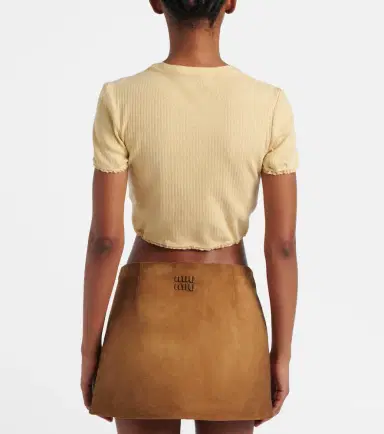 Miu Miu Lace-trimmed pointelle cotton crop top | Thumbnail 4