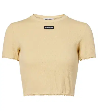 Miu Miu Lace-trimmed pointelle cotton crop top | Thumbnail 1
