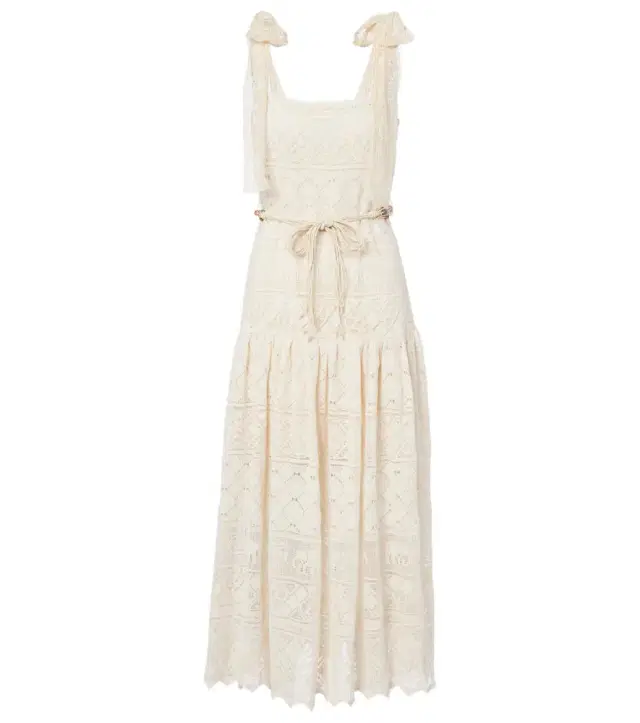 Indra belted cotton lace midi dress