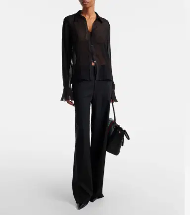 Gucci Lace-trimmed silk georgette shirt | Thumbnail 3