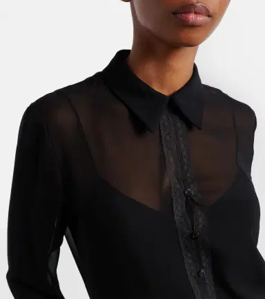 Gucci Lace-trimmed silk georgette shirt | Thumbnail 6