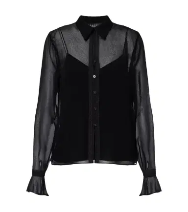 Gucci Lace-trimmed silk georgette shirt | Thumbnail 1