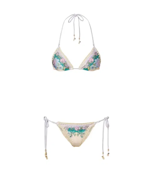 Zimmermann Indra floral metallic-effect bikini