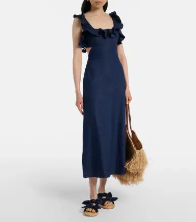 Zimmermann Aster ruffled denim midi dress | Thumbnail 3