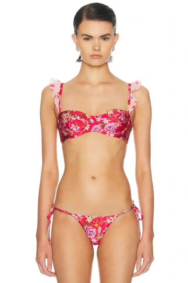 Peony Print Ruffle Bikini Top
