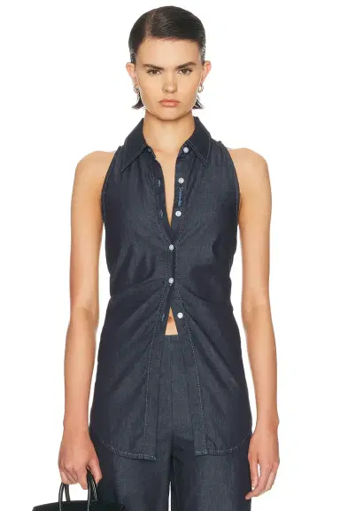 SIMONMILLER Loch Sleeveless Chambray Button Up Top | Thumbnail 1