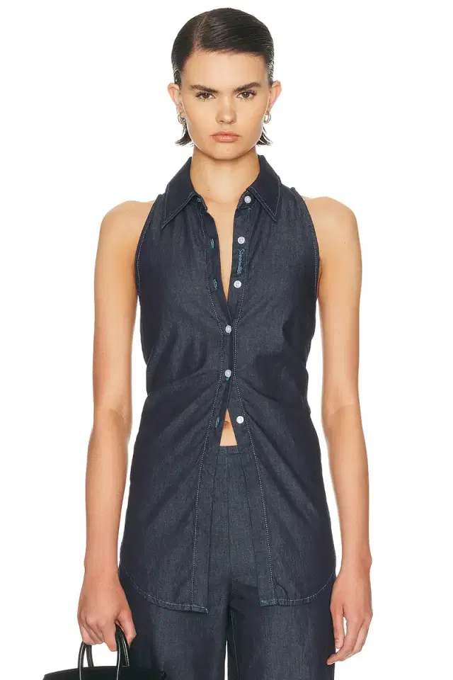 Loch Sleeveless Chambray Button Up Top